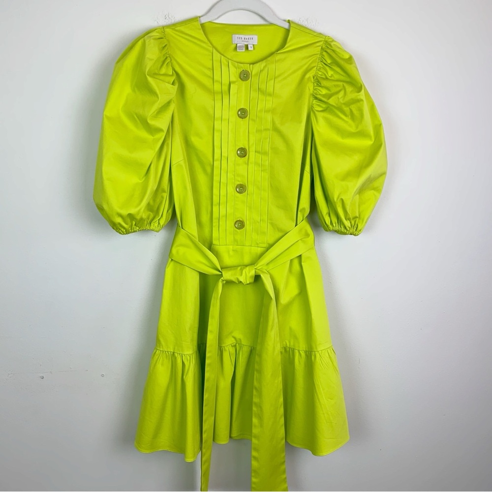 Ted Baker Sofia Ruffle Mini Dress Bright Green Size 4 - Picture 4 of 16